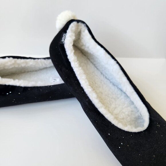 Totes Ballet Slippers Black Sparkles Faux Fur Bunny Cozycore Sleepwear Comfy L - Picture 10 of 12